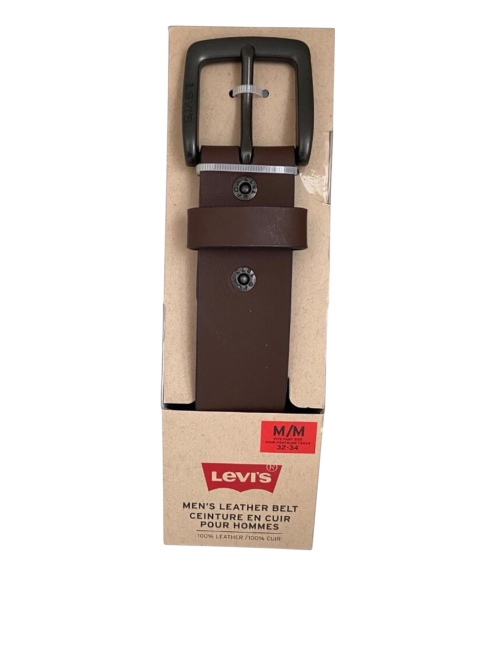 Levis Mens/unisex Leather Belt M/M 32-34 Brown With Black Buckle 100% genuine Le